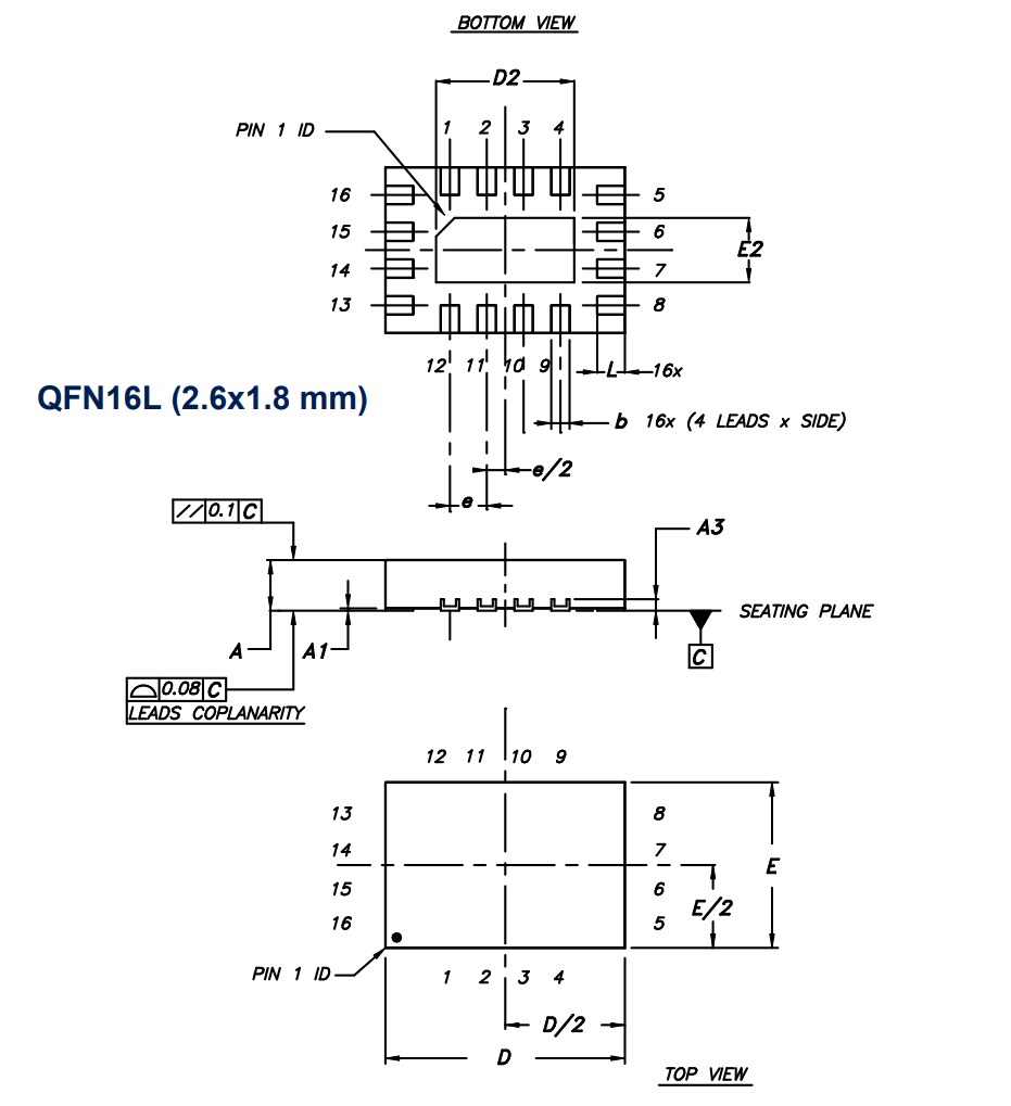 Mechanical Drawing - STMicroelectronics STG5592 Quad SPDT Switch